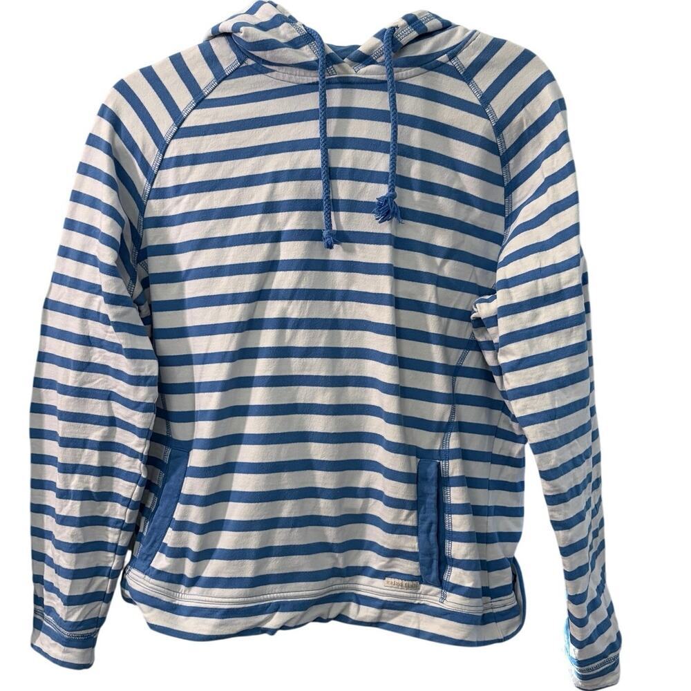 Weird Fish striped hoodie cotton blue white pullover womens size 14 Fitted